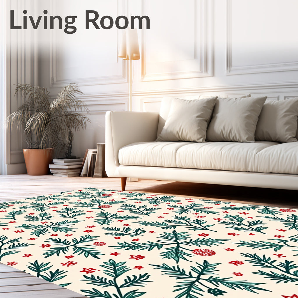 Festive Pine Branch Holiday Pattern Rug