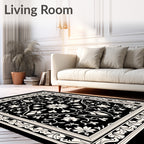Classic Black White Floral Pattern Rug