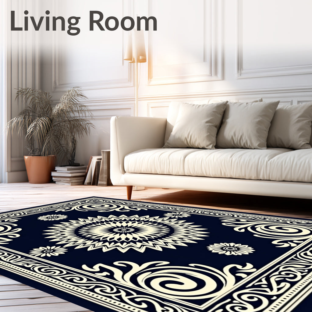 Cream Starburst Floral Motif Rug