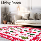 Festive Red Elf Christmas Tree Snowflakes Rug