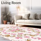 Ornate Pink Gold Floral Pattern Rug