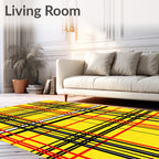 Vibrant Yellow Red Black Plaid Design Rug