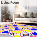 Abstract Blue Yellow Heart Pattern Rug