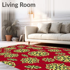 Red Yellow Floral Medallion Pattern Rug