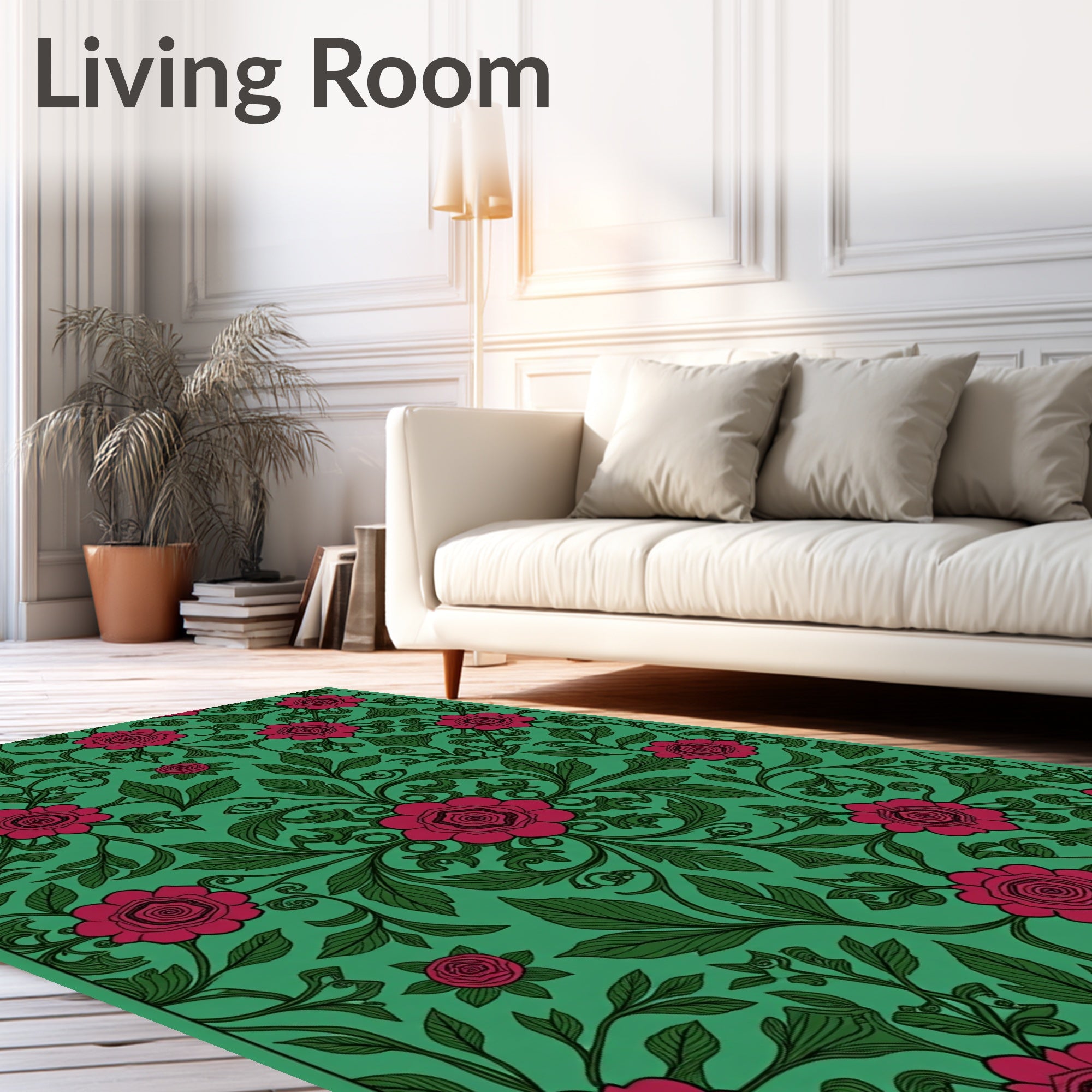 Floral Vines With Red Roses Pattern Rug