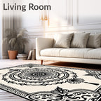 Ornate Black Cream Floral Medallion Rug