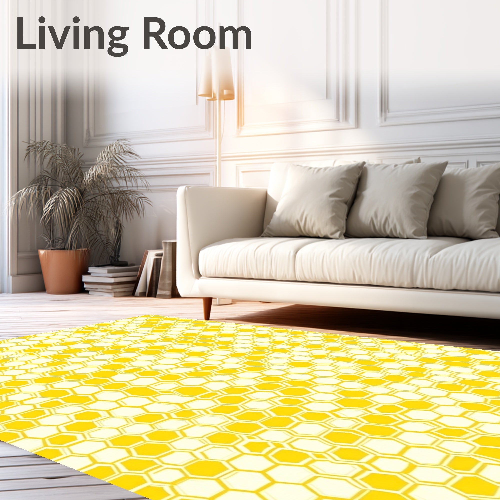 Golden Yellow Honeycomb Geometric Pattern Rug