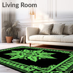 Vibrant Neon Green Floral Mandala Border Rug