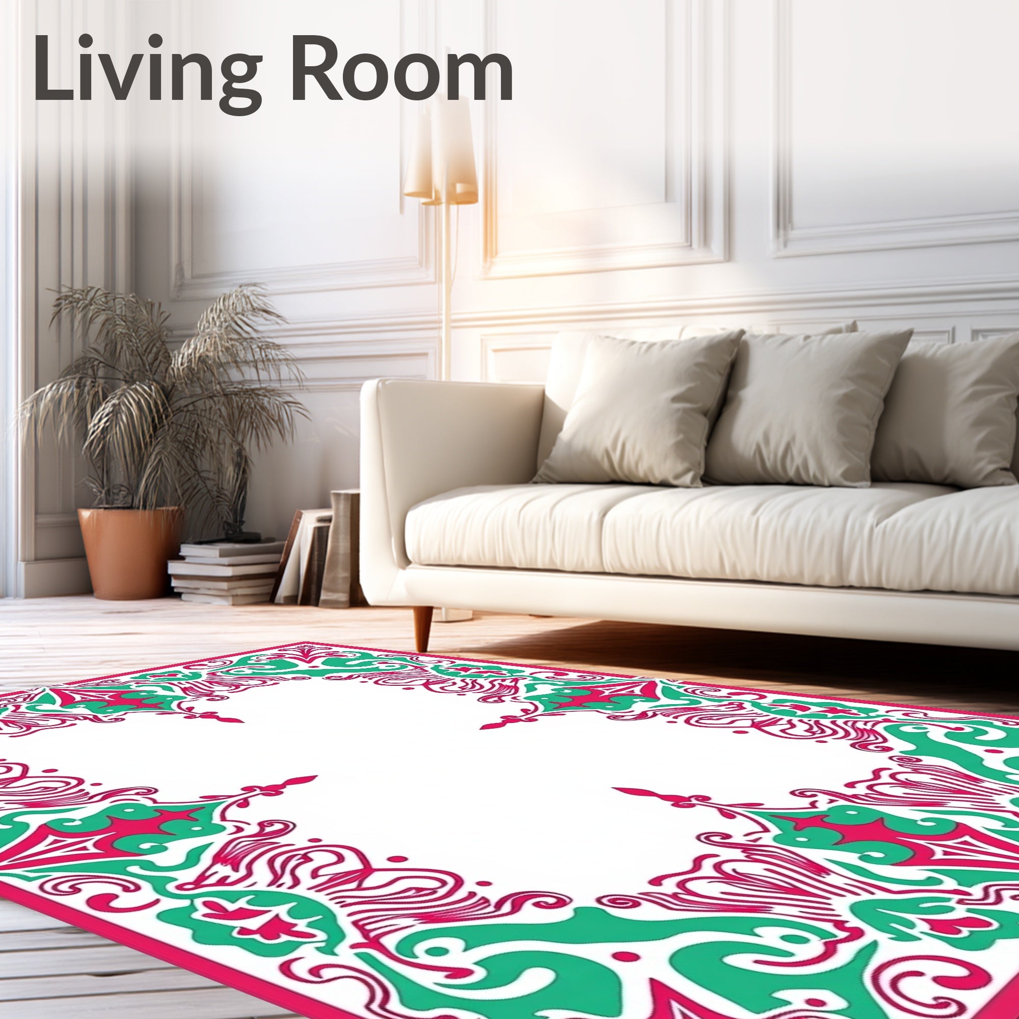 Ornate Floral Swirl Frame Design Rug