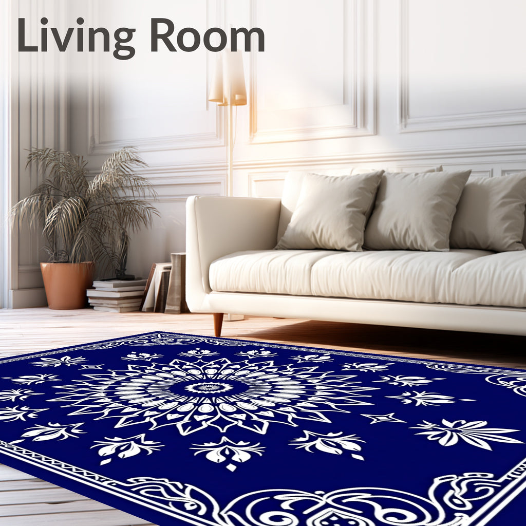 Mandala Floral Deep Blue Ornamental Design Rug