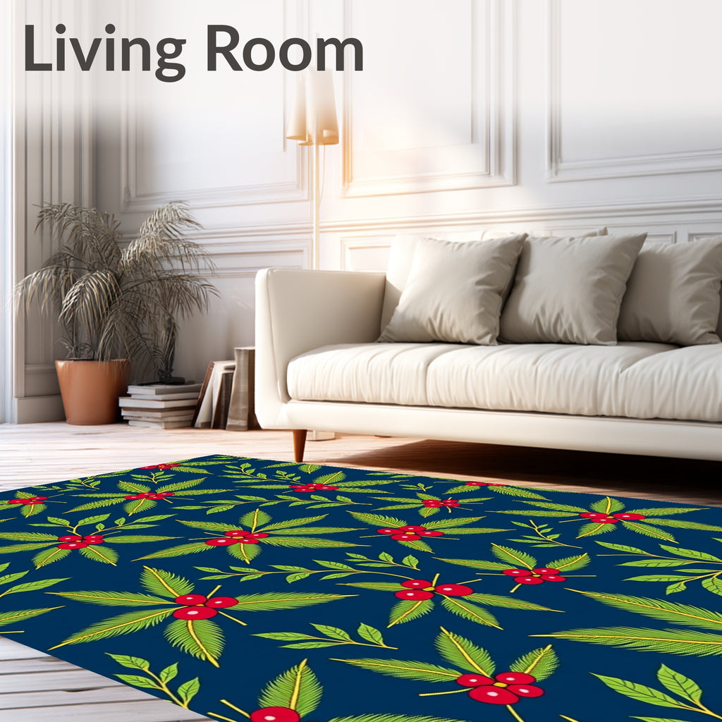 Crimson Berry Green Leaf Scatter Rug