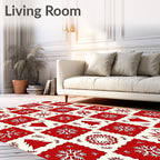 Red and White Snowflake Tree Pattern Rug