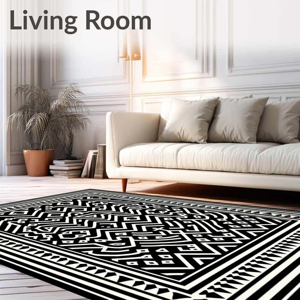 Monochrome Abstract Geometric Pattern Rug