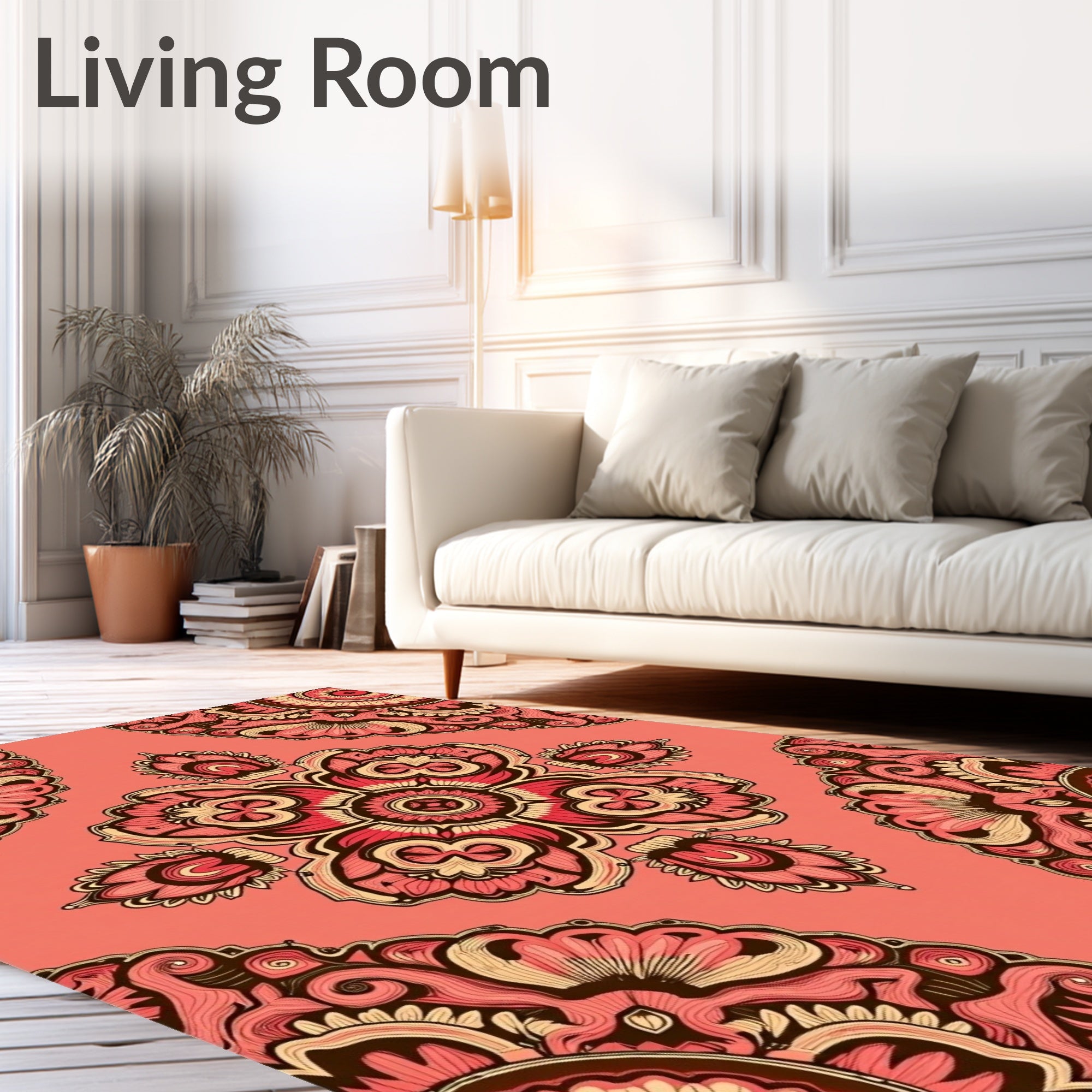 Coral Pink Floral Medallion Mandala Rug