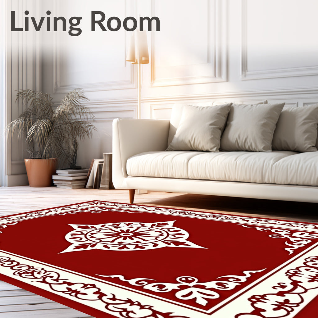 Red Cream Ornate Mandala Pattern Design Rug