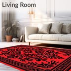 Red Black Vintage Floral Damask Rug