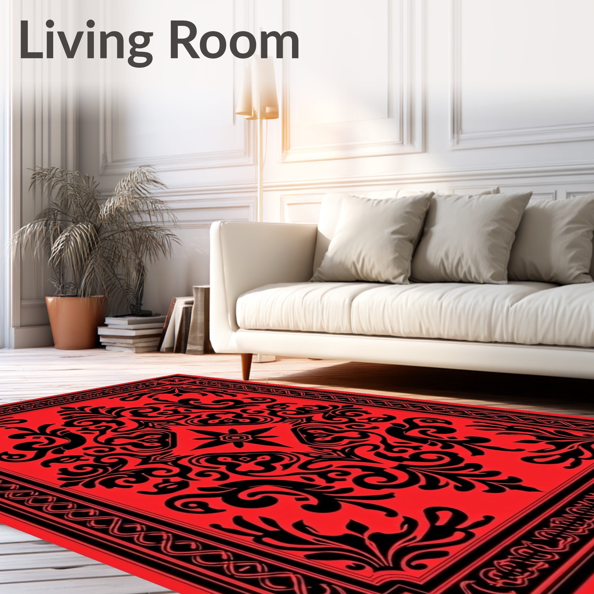 Red Black Vintage Floral Damask Rug