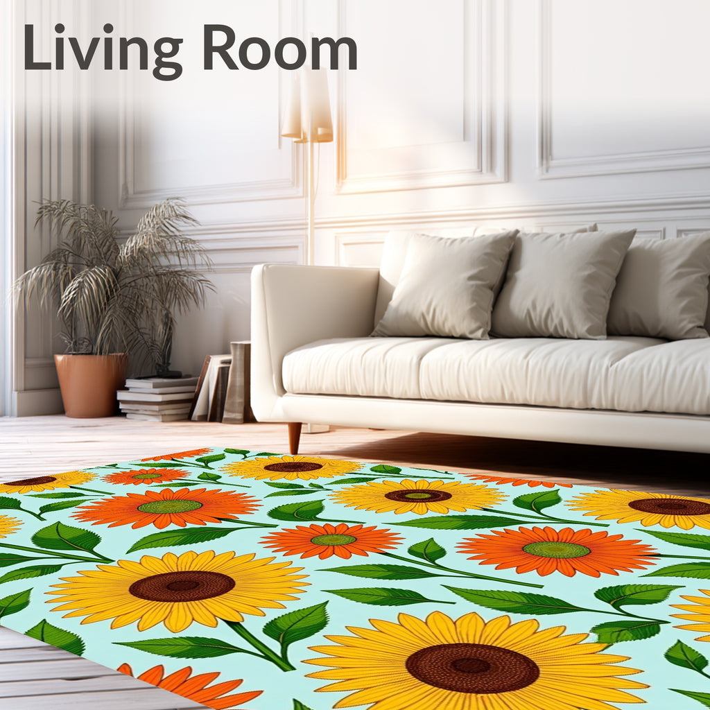 Sunny Yellow Orange Flower Pattern Rug