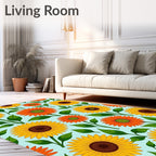 Sunny Yellow Orange Flower Pattern Rug