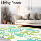 Eclectic Teal Green Floral Pattern Rug
