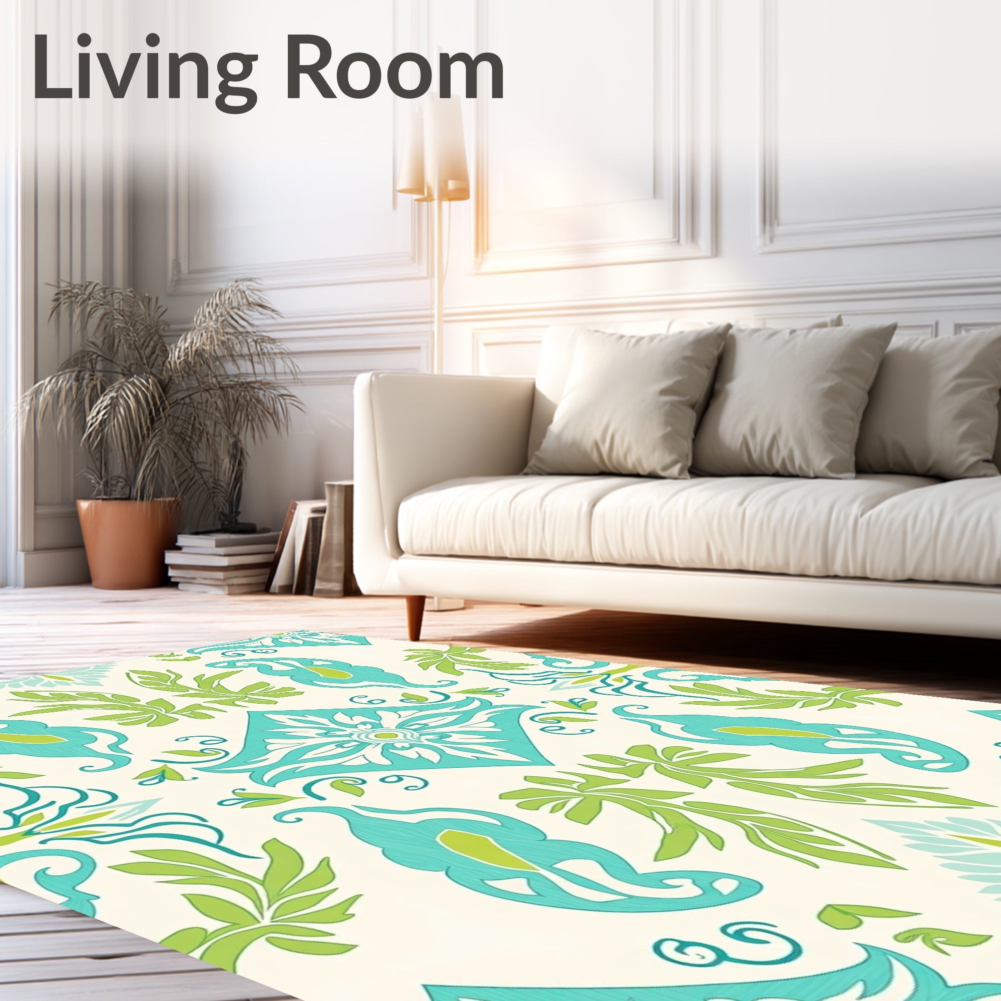 Eclectic Teal Green Floral Pattern Rug