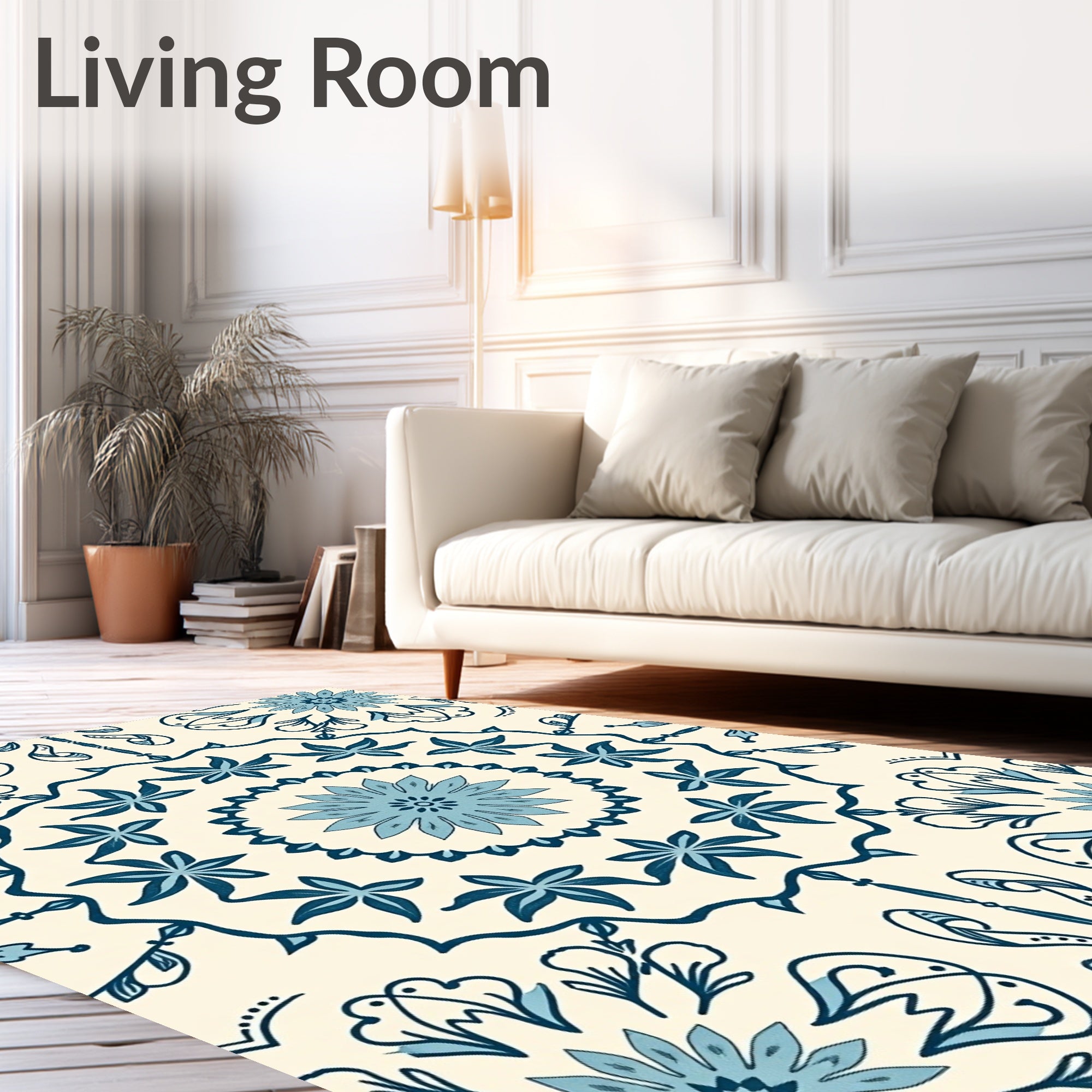 Pale Blue Floral Mandala Medallion Rug