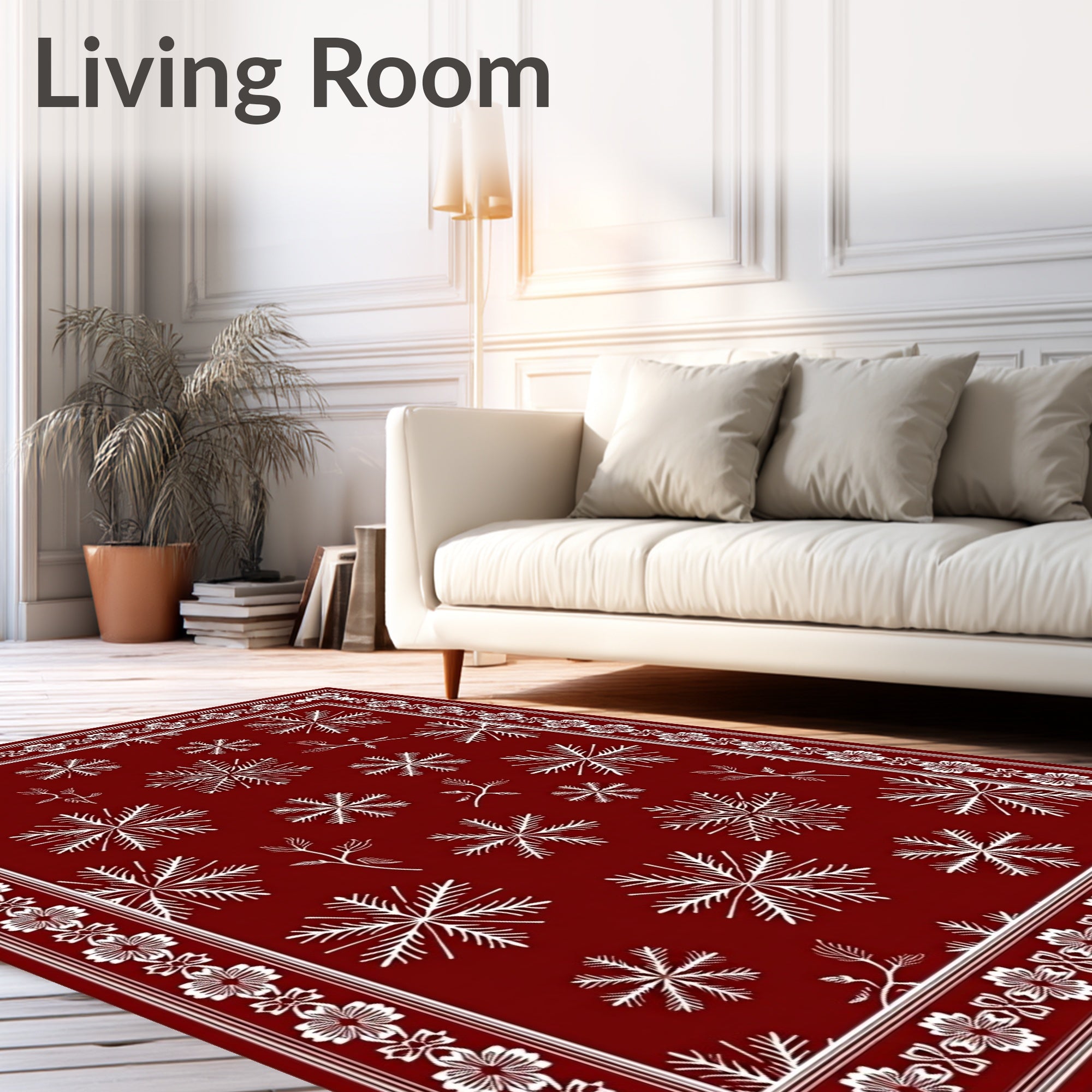 Elegant Snowflake Patterned Red Rug