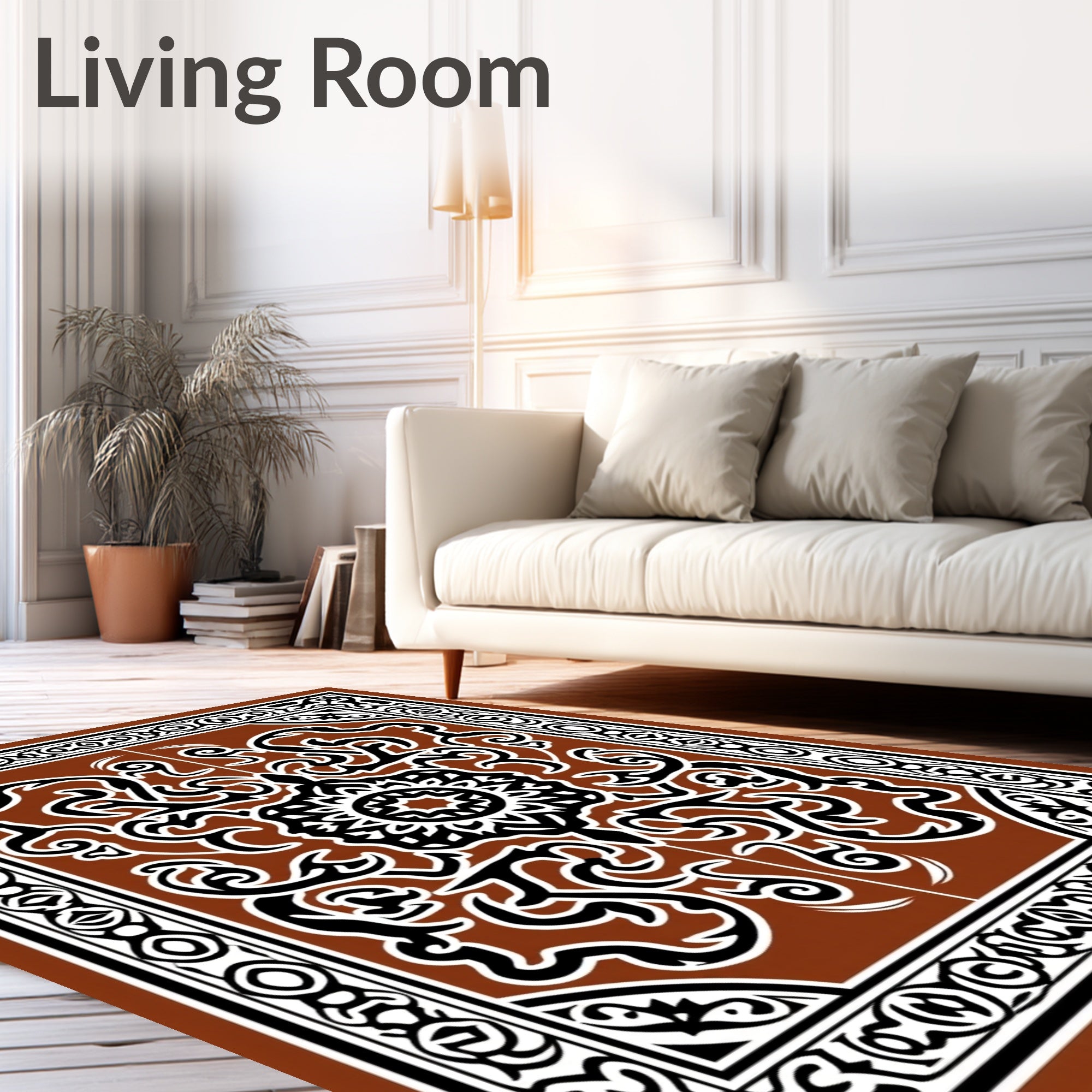 Ornate Black Brown Stylized Floral Rug