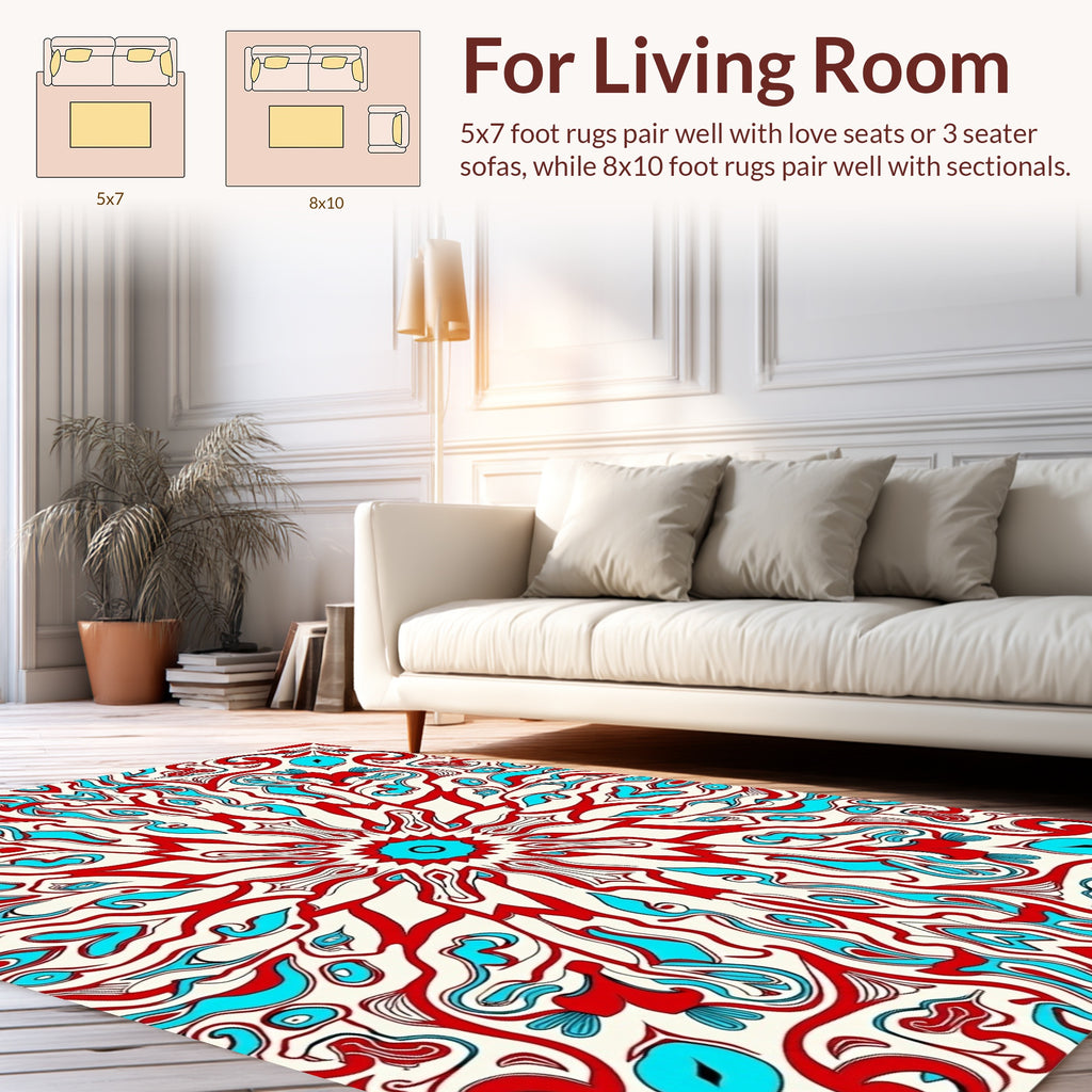 Bold Red Teal Swirl Mandala Rug