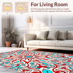 Bold Red Teal Swirl Mandala Rug