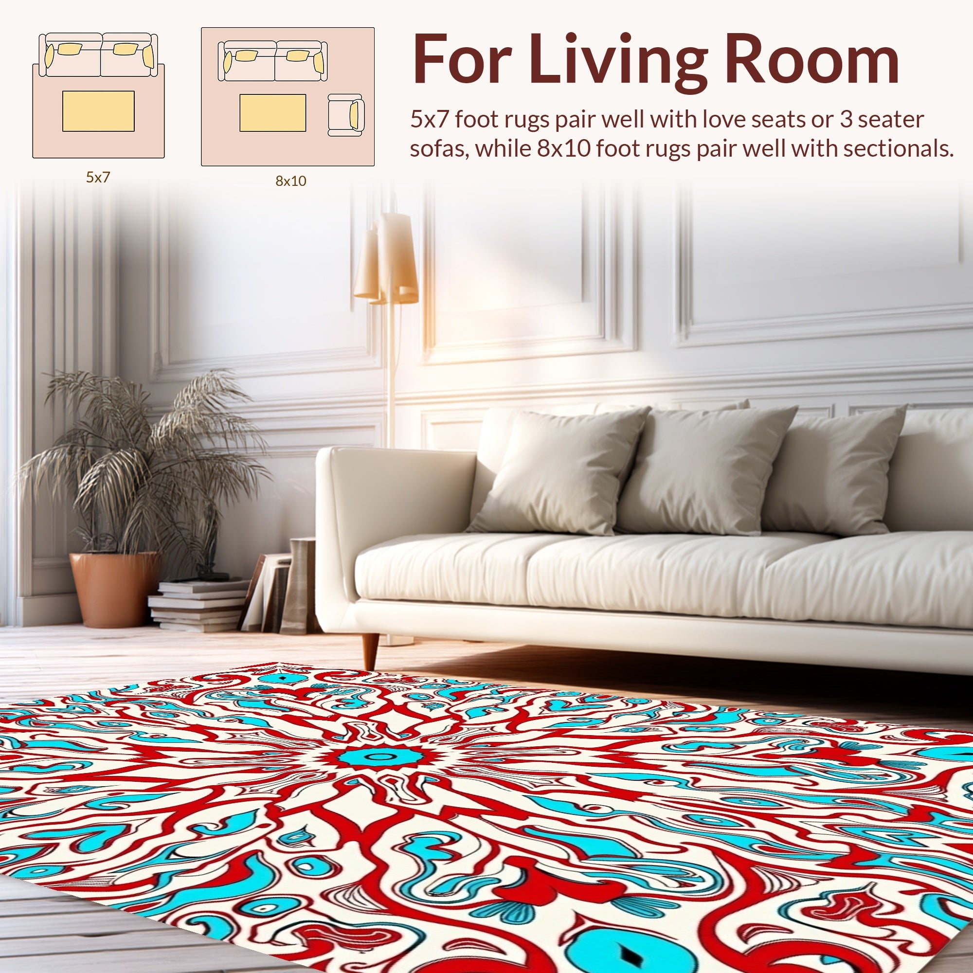 Bold Red Teal Swirl Mandala Rug