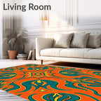 Vibrant Teal Golden Leaf Pattern Rug
