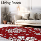Intricate Folk White Snowflake Pattern Rug