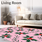 Pink Festive Holly Berry Pattern Rug