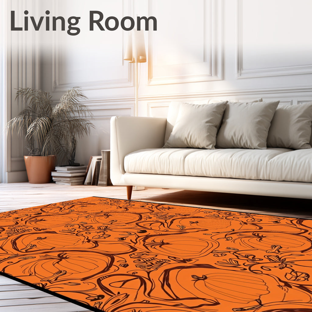 Autumn Pumpkin Vine Sketch Pattern Rug