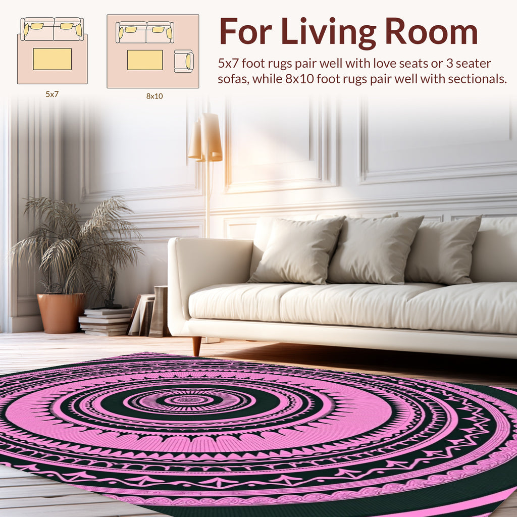 Pink And Black Concentric Pattern Design Rug