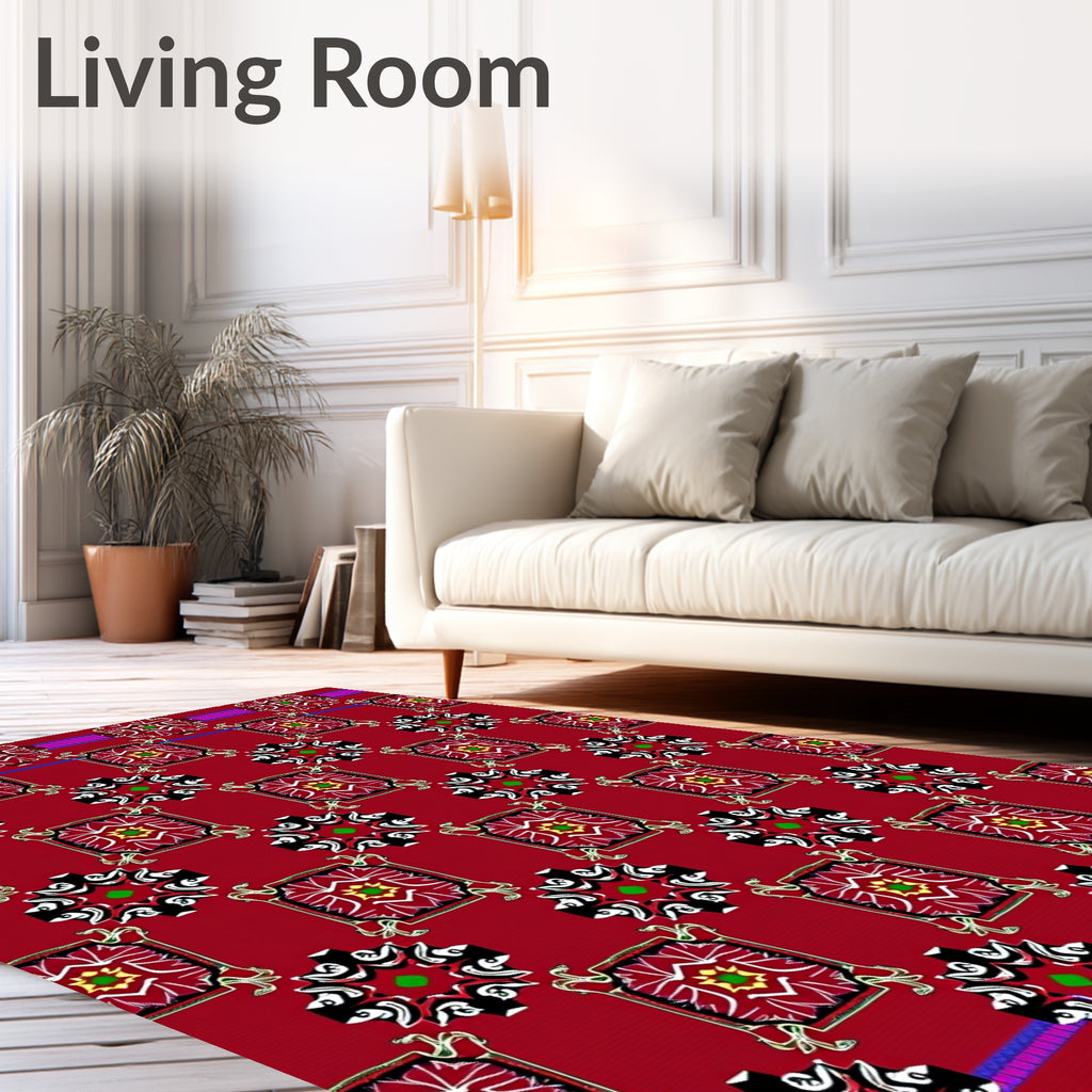 Red Floral Medallion Patterned Rug
