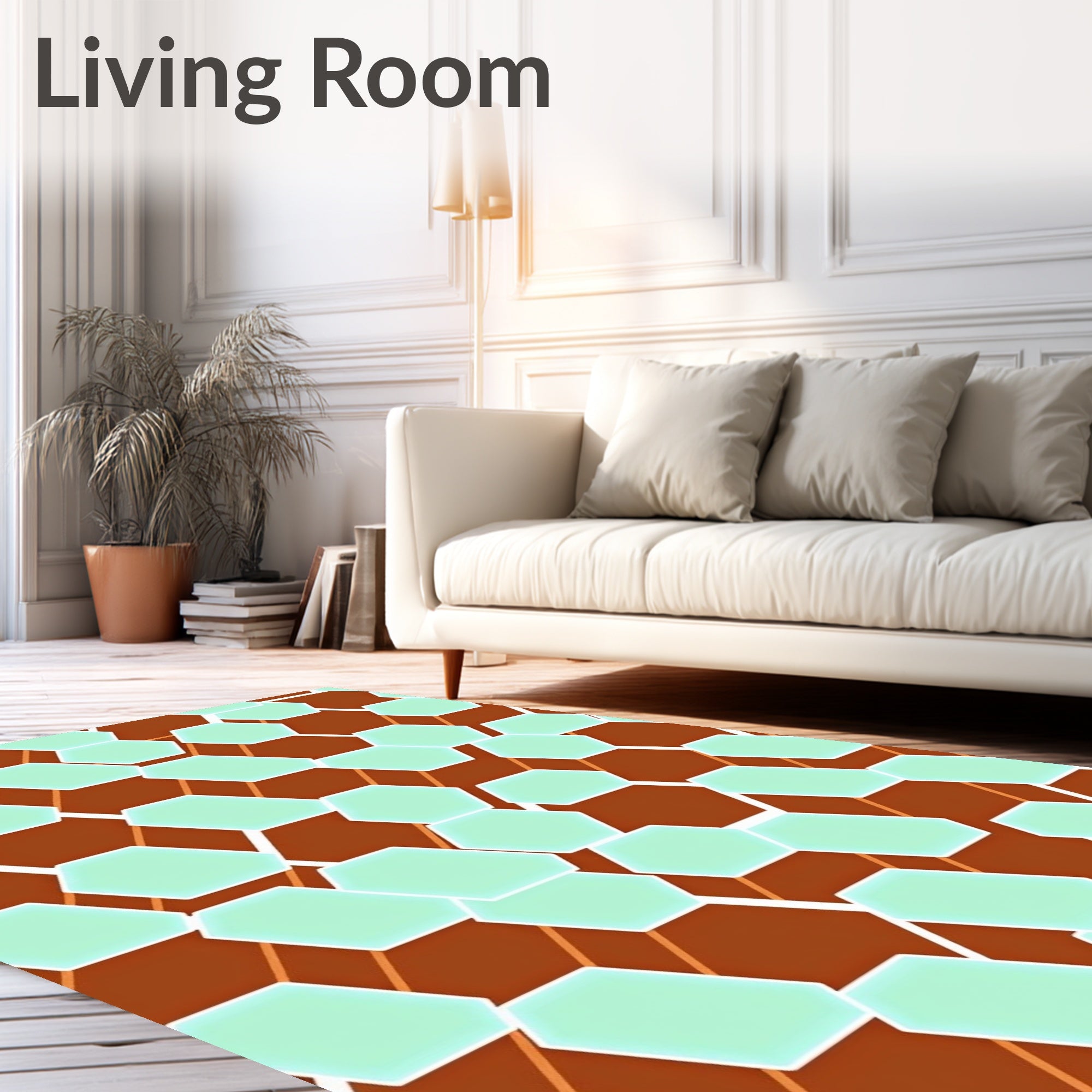 Modern Hexagonal Mint Geometric Pattern Rug