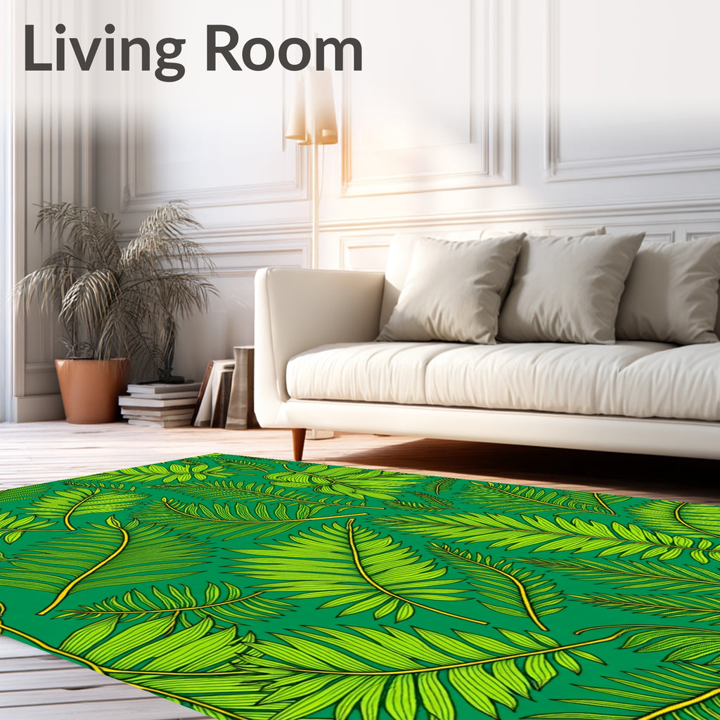 Lush Green Tropical Foliage Rug