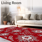Red White Snowflakes Floral Pattern Rug