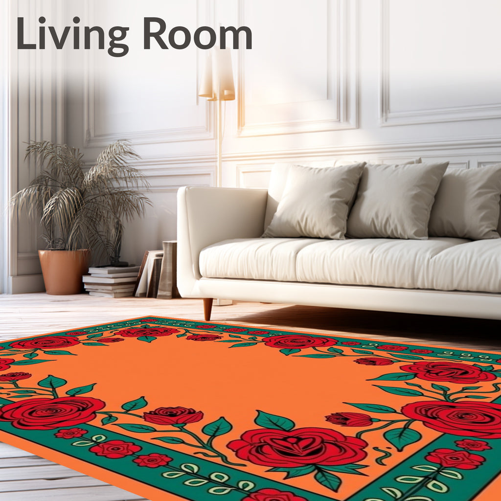 Bold Red Rose Floral Pattern Rug
