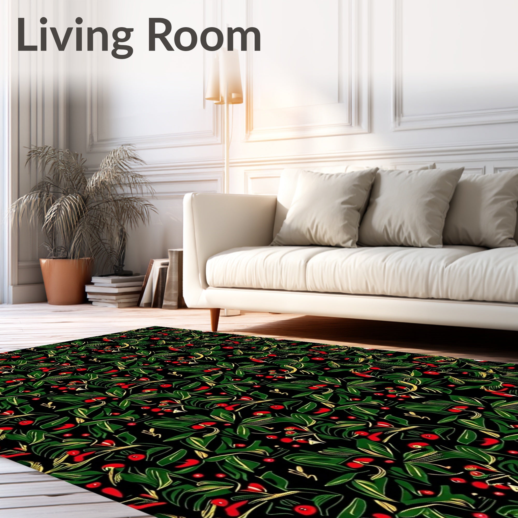 Dark Green Red Berry Foliage Rug