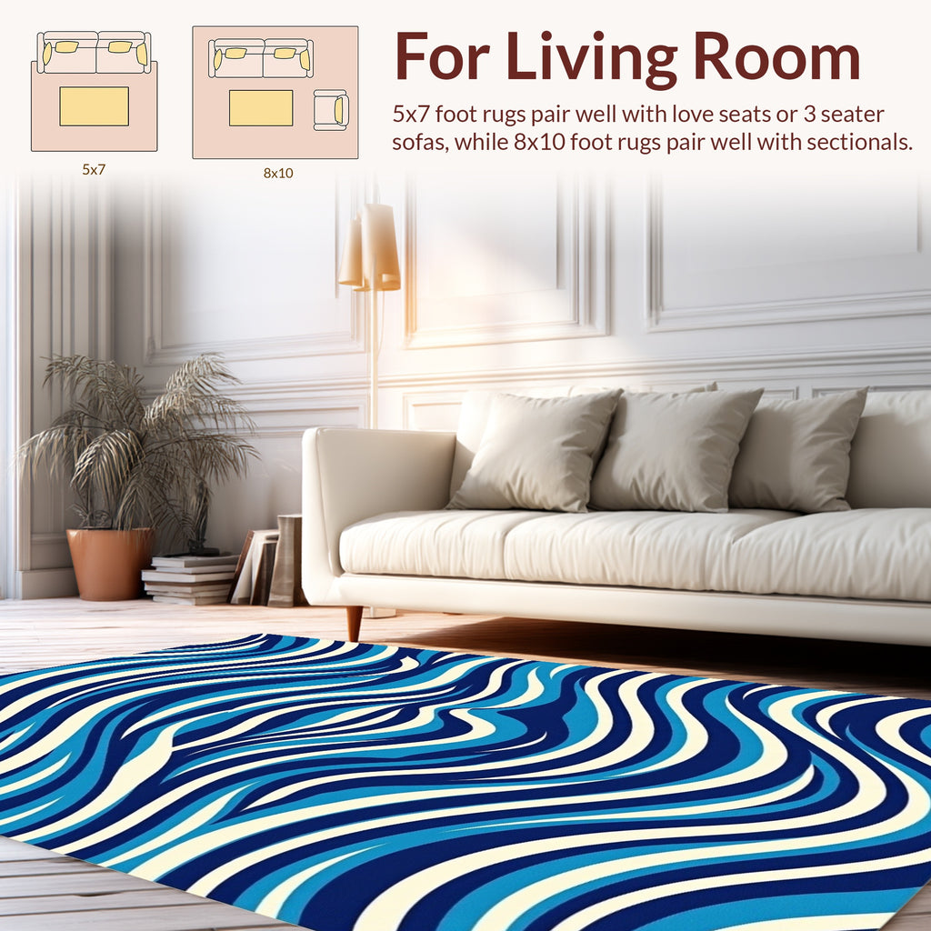 Blue Cream Interlocking Wave Pattern Rug