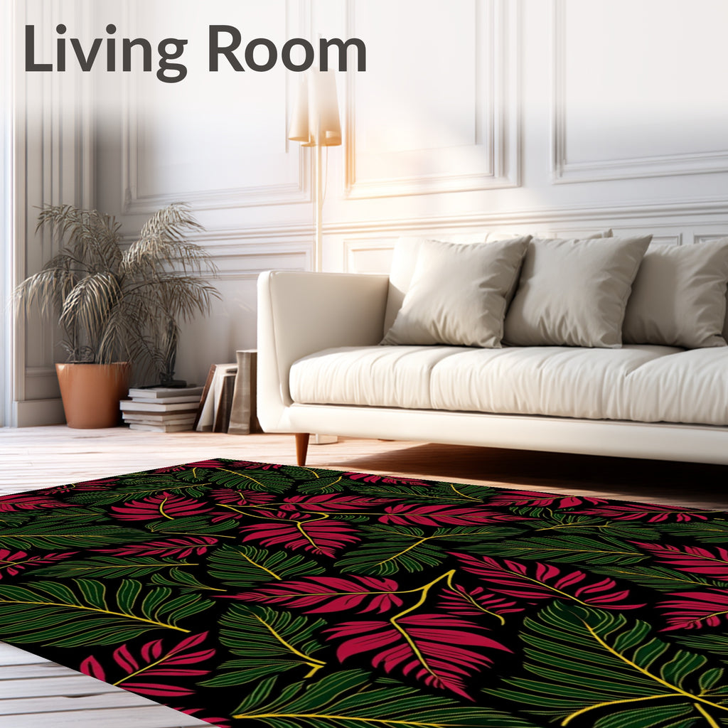 Dark Forest Red and Green Foliage Rug