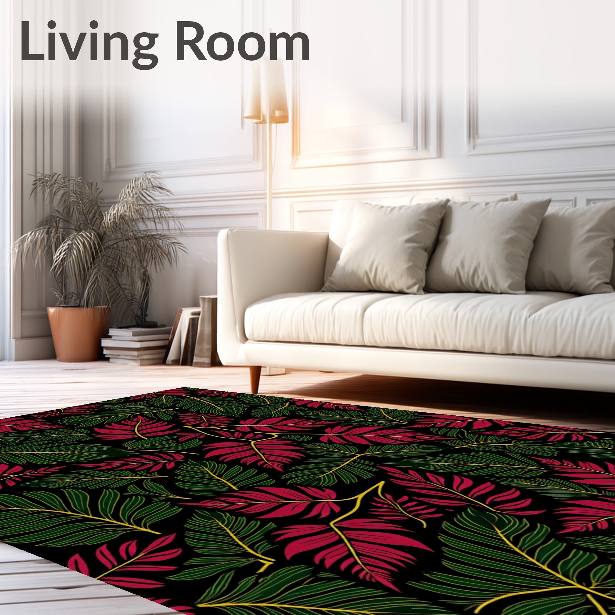 Dark Forest Red and Green Foliage Rug