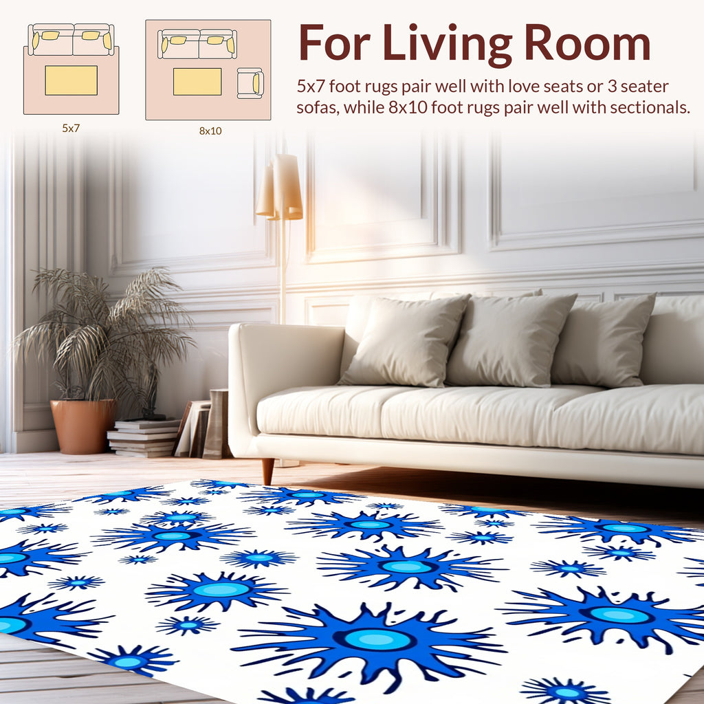Blue Starburst Pattern on White Rug