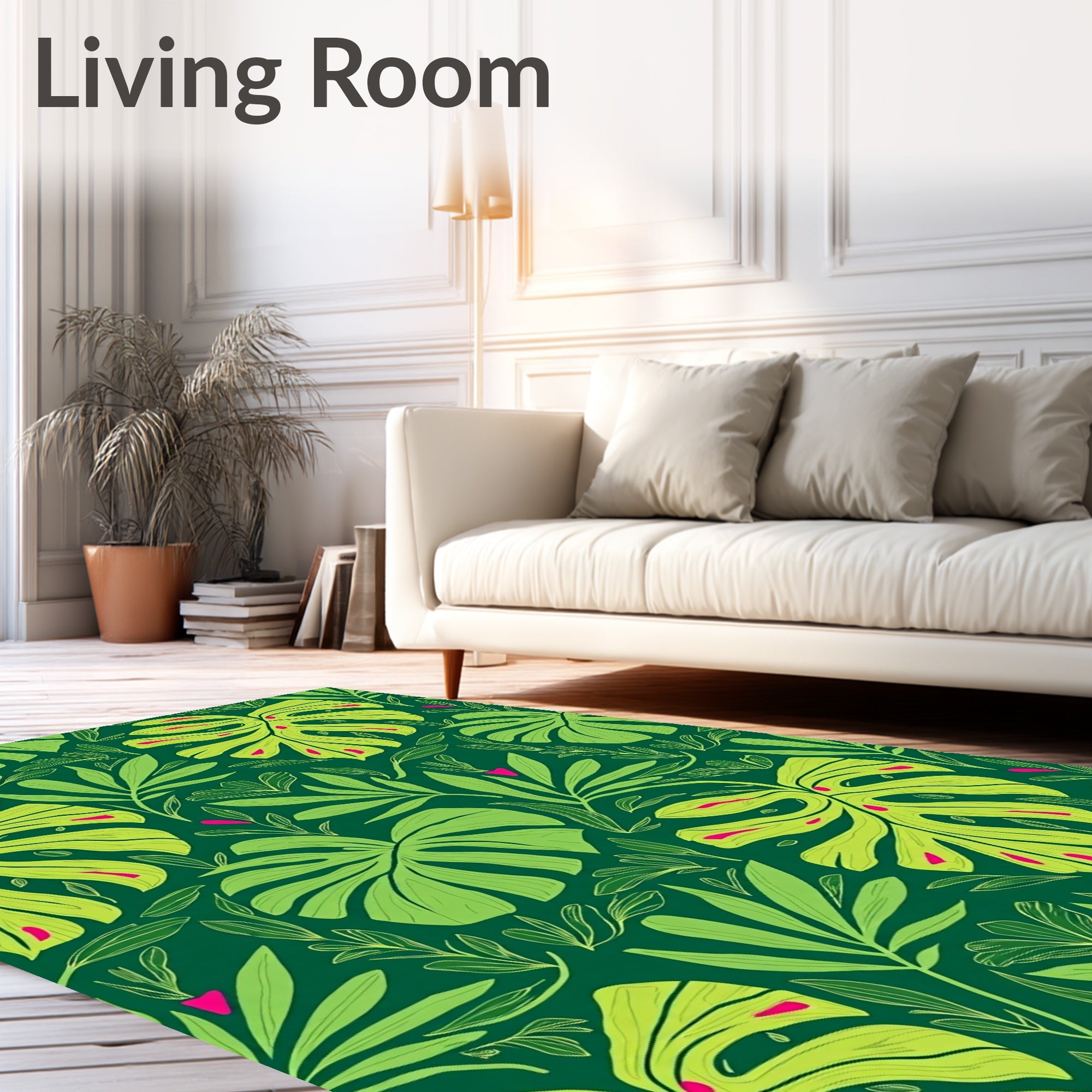 Vibrant Green Tropical Leaf Composition Rug
