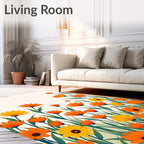 Vibrant Orange Yellow Floral Field Rug