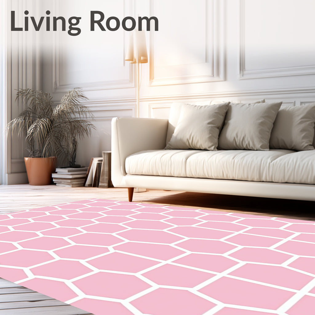 Pink Hexagon Geometric Pattern Rug