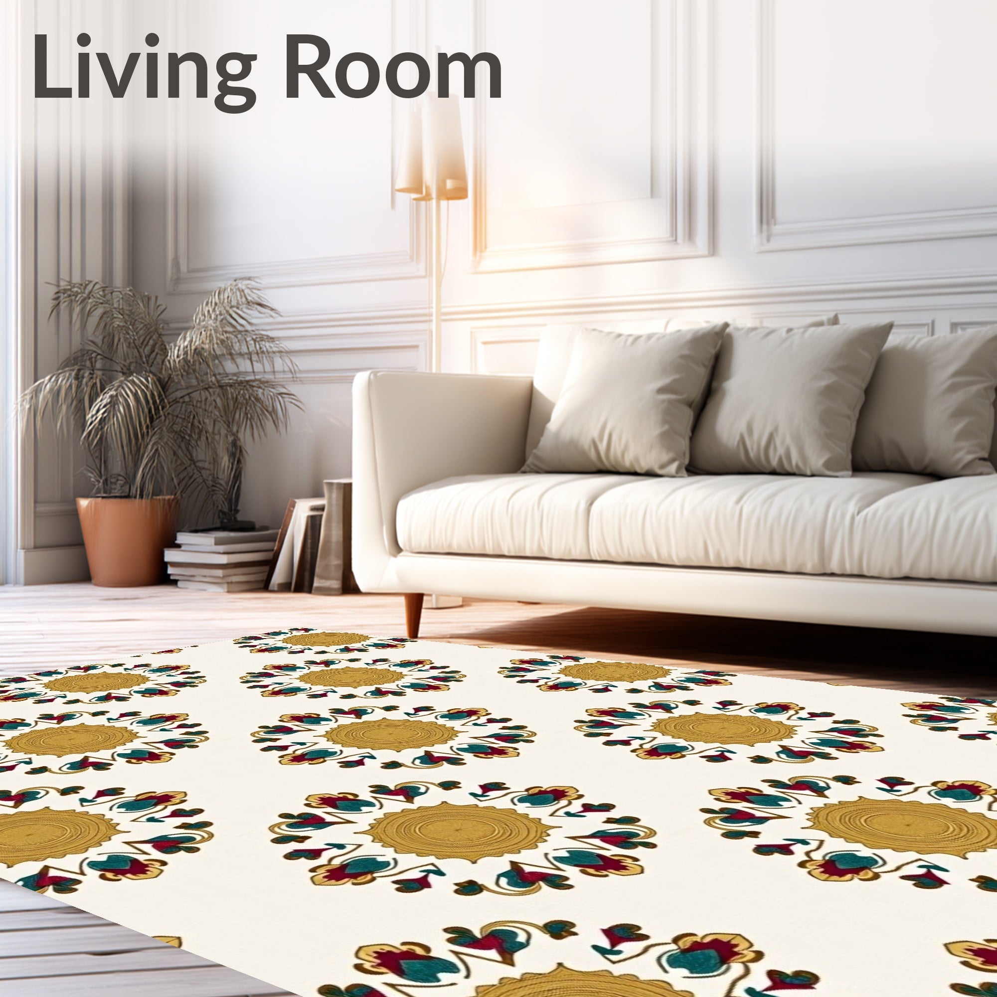 Vintage Gold Floral Medallion Design Rug